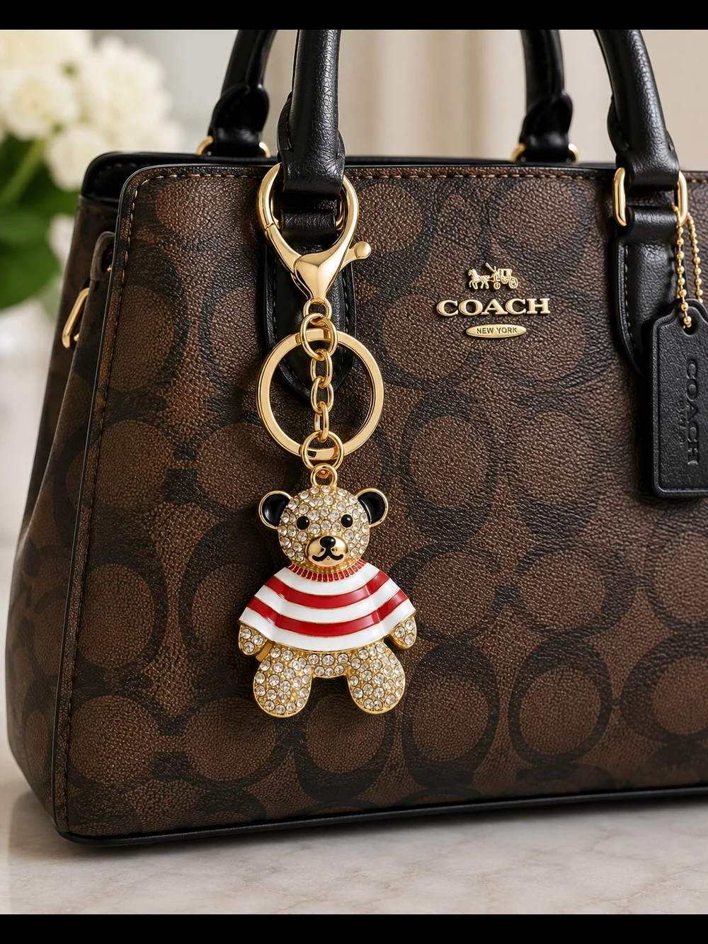 Rhinestone Teddy Bear Purse Charm & Keychain